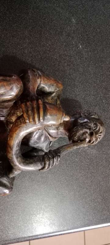 Vintage Art Sculpture Black Soapstone Heavy Carved Figurine Man Smoking Pipe
