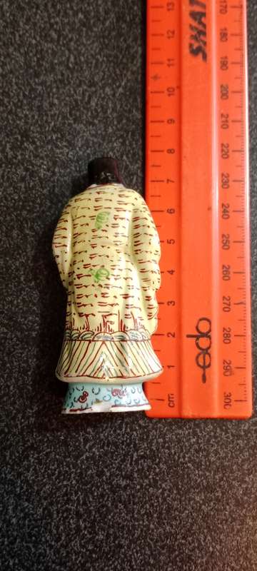 Antique Chinese Republic Porcelain Scholar Figure Holding bamboo