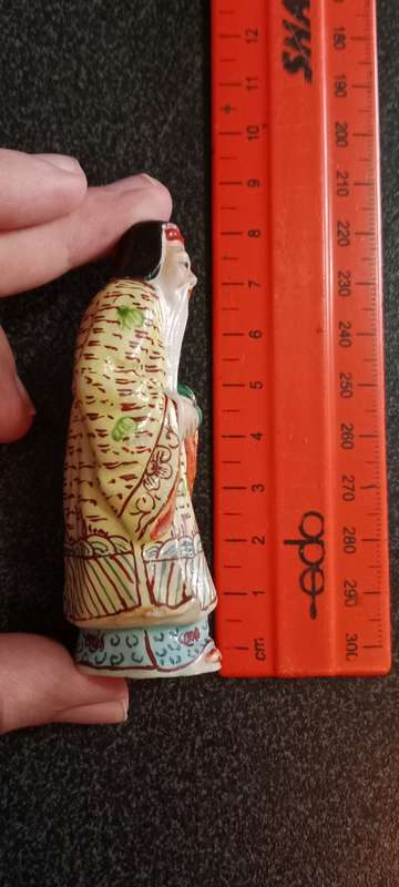 Antique Chinese Republic Porcelain Scholar Figure Holding bamboo