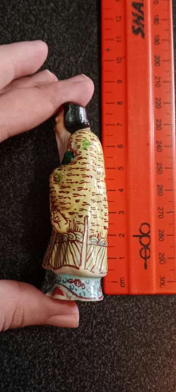Antique Chinese Republic Porcelain Scholar Figure Holding bamboo