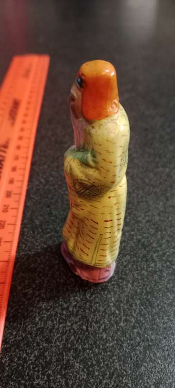Antique Chinese Republic Porcelain Scholar Figure Holding bamboo