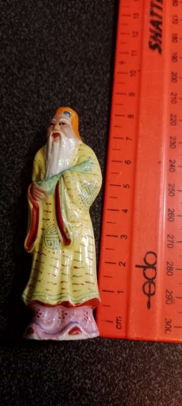 Antique Chinese Republic Porcelain Scholar Figure Holding bamboo