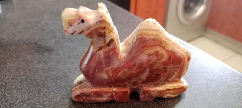 Vintage Green Brown Onyx Marble Stone Camel Figure Carved Art Sculpture