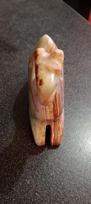 Vintage Green Brown Onyx Marble Stone Camel Figure Carved Art Sculpture