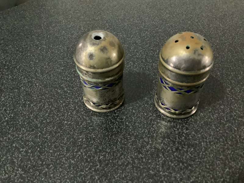 Vintage Salt & Pepper Shakers Cobalt Blue Glass Silver Plated