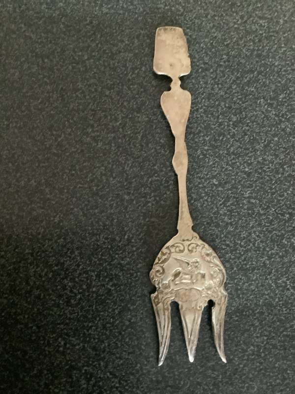 Vintage Silver Montagnani Italy Serving Fork~ Firenze Fleur Lion