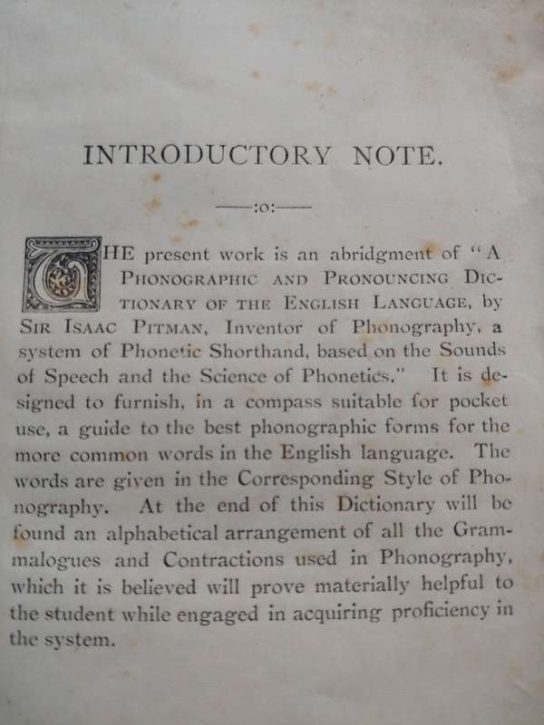 ANTIQUE PITMAN SHORTHAND DICTIONARY