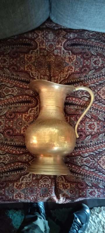 Vintage Persian/ Indian heavy brass water pitcher.