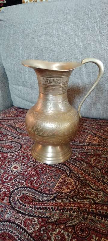 Vintage Persian/ Indian heavy brass water pitcher.