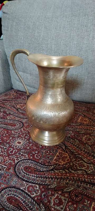Vintage Persian/ Indian heavy brass water pitcher.