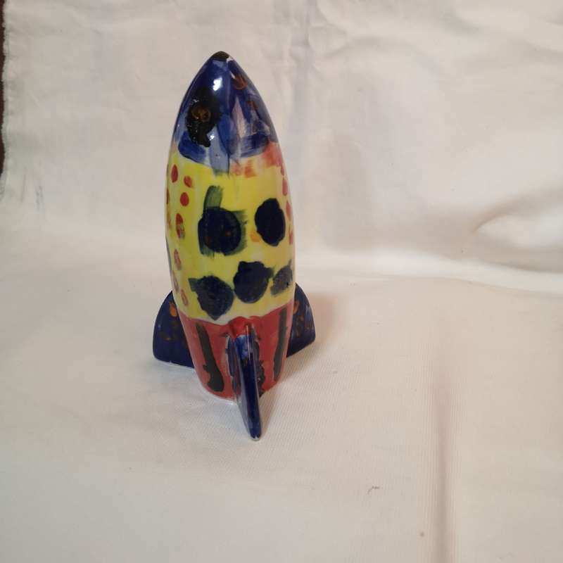 Rocket Ship- Ceramic Art, Handpainted