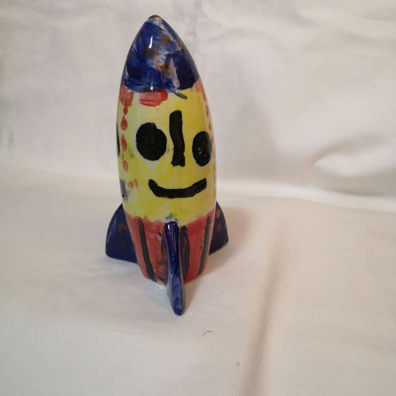 Rocket Ship- Ceramic Art, Handpainted