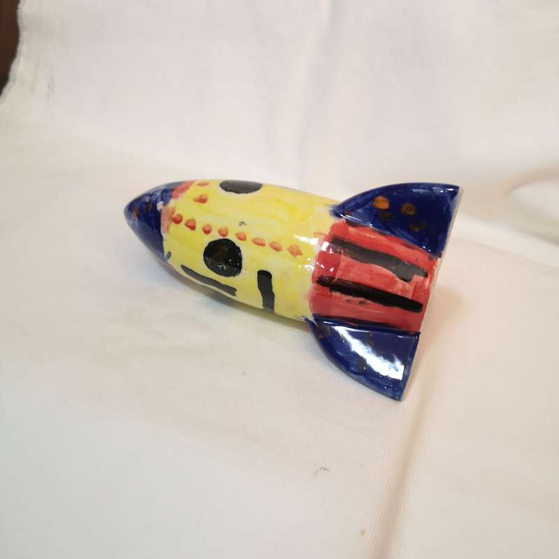Rocket Ship- Ceramic Art, Handpainted