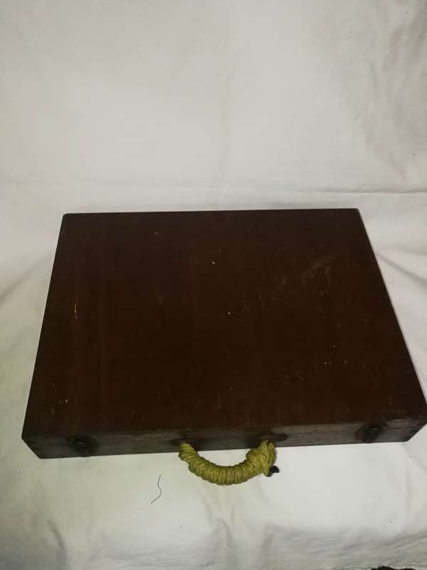 Antique Old Wooden Carved Brass hinged Work Multi Compartment Artists Box with drawing board lid