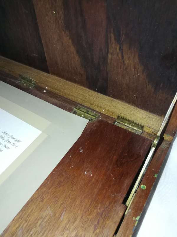 Antique Old Wooden Carved Brass hinged Work Multi Compartment Artists Box with drawing board lid