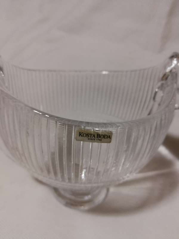 Kosta Boda Crystal bowl with horse head handles,Kjell Engman for Kosta Boda
