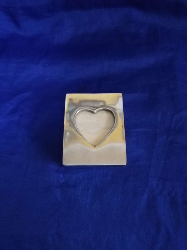 Small Pewter Keepsake box with Heart Shaped Recessed Photo Frame- Vintage