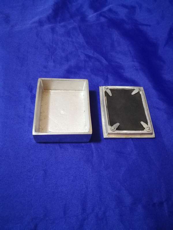 Small Pewter Keepsake box with Heart Shaped Recessed Photo Frame- Vintage