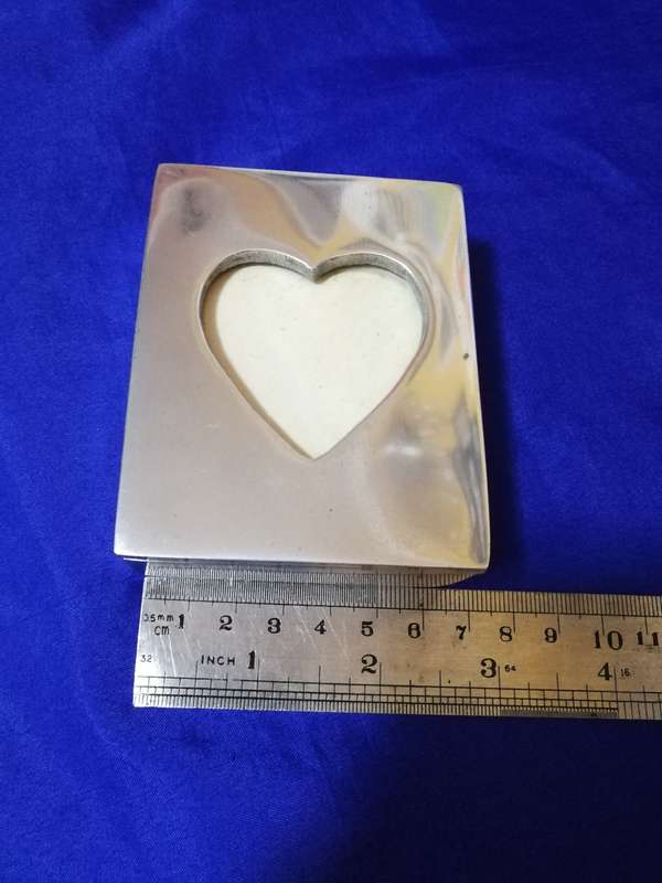 Small Pewter Keepsake box with Heart Shaped Recessed Photo Frame- Vintage