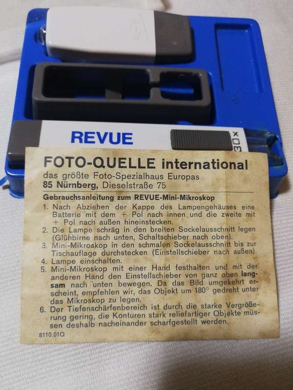REVUE Vintage 30x Mini Microscope with mini flashlight. Made in Germany