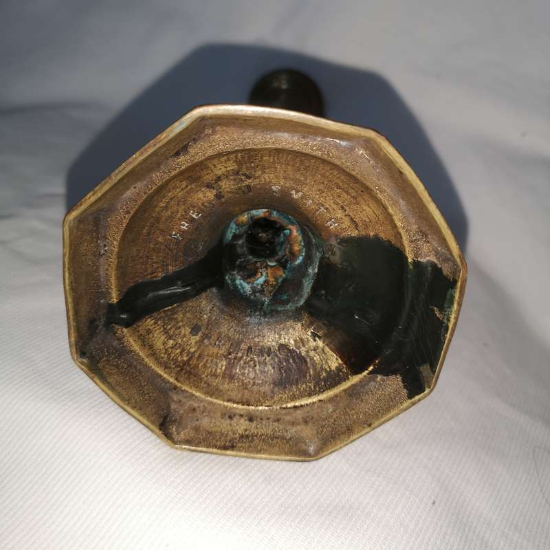 Victorian Brass Candlestick c1850 Signed Fred Smith Birmingham.