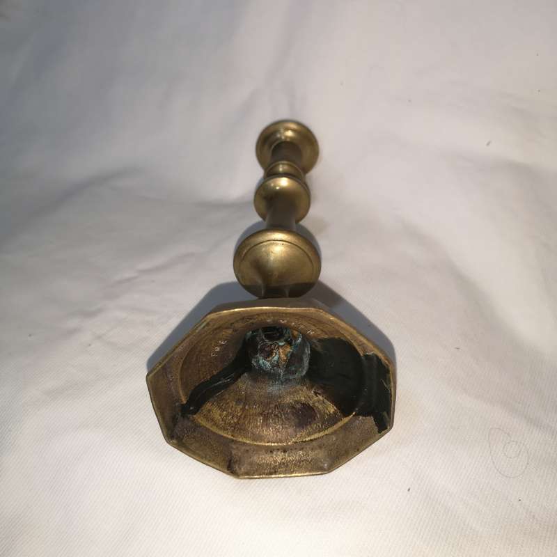 Victorian Brass Candlestick c1850 Signed Fred Smith Birmingham.