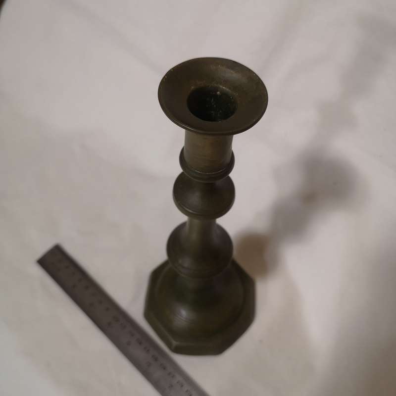 Victorian Brass Candlestick c1850 Signed Fred Smith Birmingham.