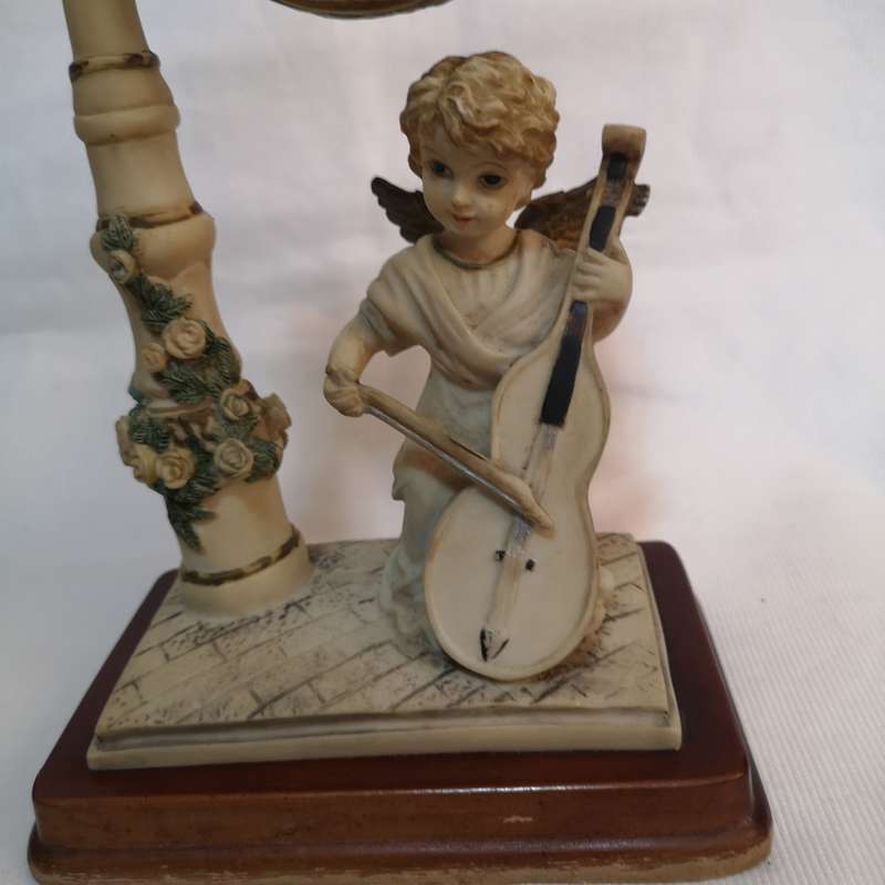 Vintage Quartz Resin Lamp Post Clock Cherub Angel- Working
