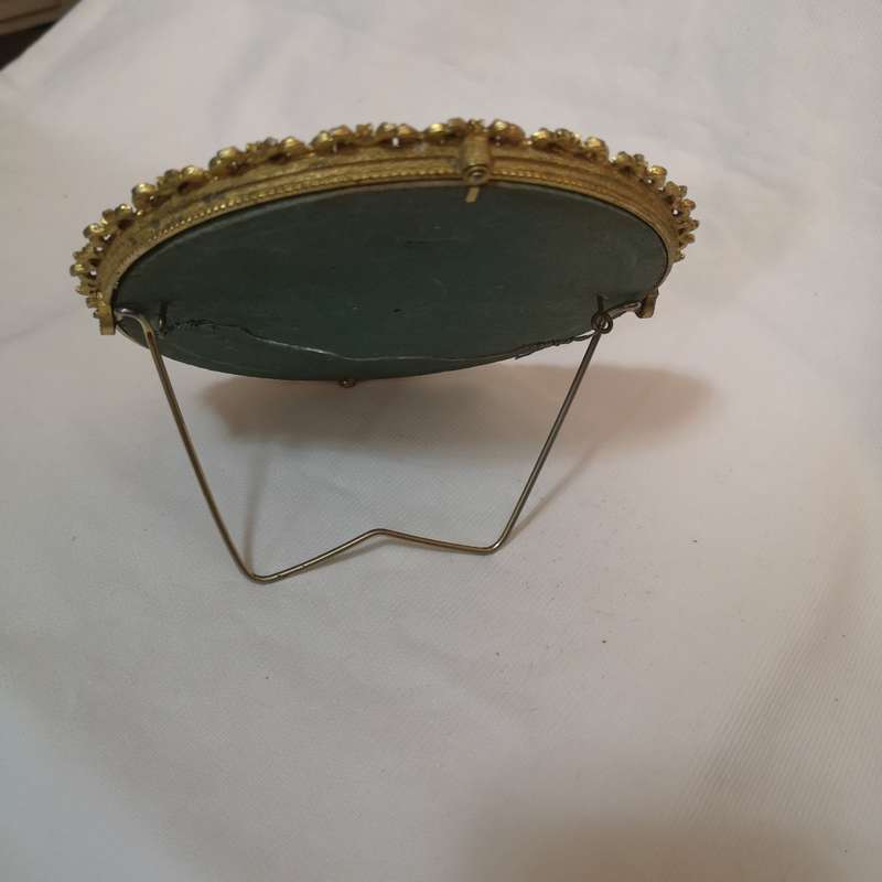 MIRELLA Made in England - Stunning Mirror Gold Plated Floral frame with Seed Pearls & Turquoise