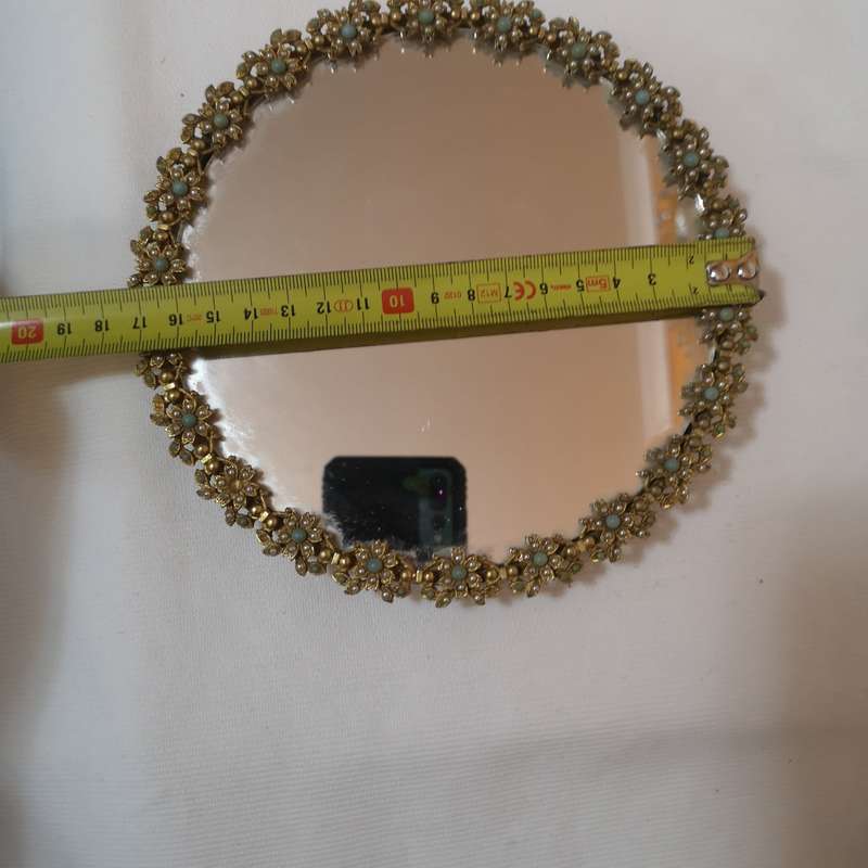 MIRELLA Made in England - Stunning Mirror Gold Plated Floral frame with Seed Pearls & Turquoise
