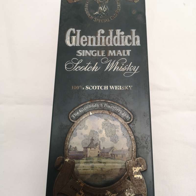 Vintage Glenfiddich Collectible Tin - Single Malt Scotch Whiskey - hinged tin