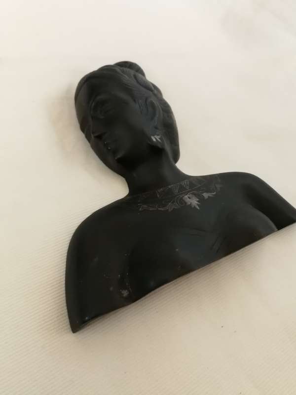 Vintage INDIAN Bidri Metal Sculptual Figure / Wall Hanging of a Lady. With Decorative Silver Inlays