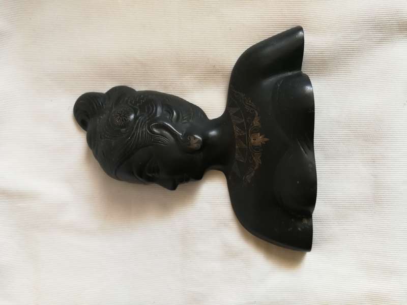 Vintage INDIAN Bidri Metal Sculptual Figure / Wall Hanging of a Lady. With Decorative Silver Inlays