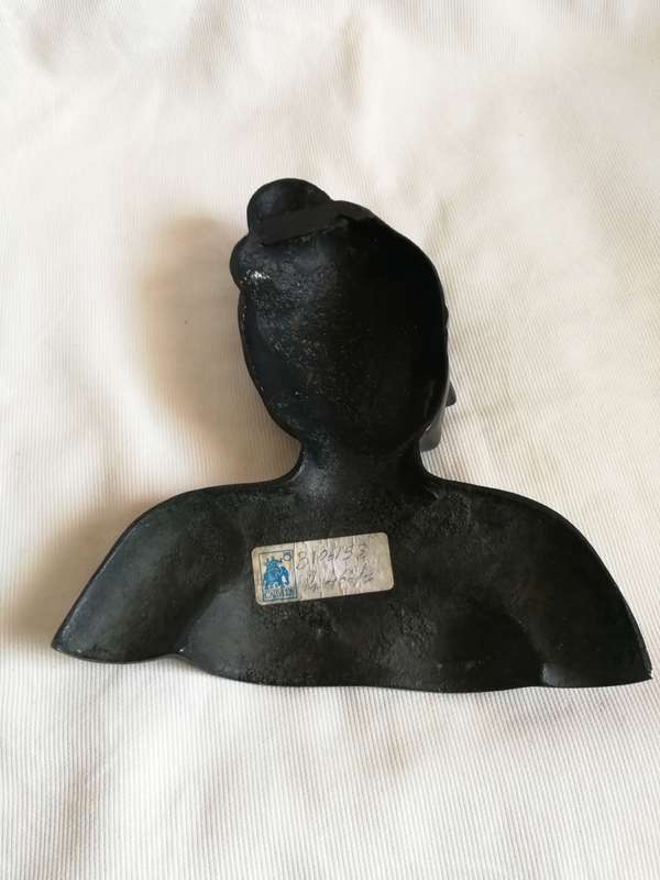 Vintage INDIAN Bidri Metal Sculptual Figure / Wall Hanging of a Lady. With Decorative Silver Inlays