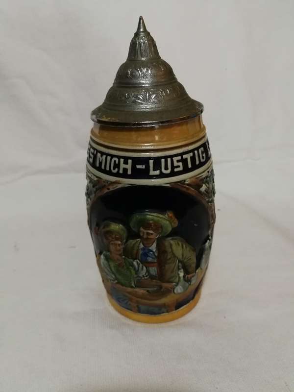 Original King 500/34 Vintage "Lustig Fass Mich" German Lidded Beer Stein