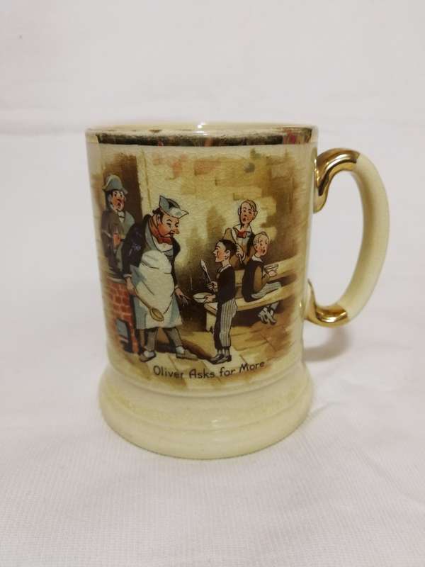 Vintage Arthur Wood Porcelain Tankard No 3752 "Oliver Asks for More".