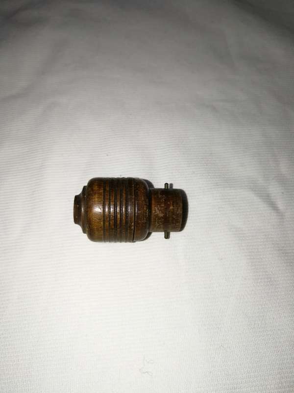 Antique 1900s Wooden plug that can be connected to a BC or B22d-2 lamp socket.