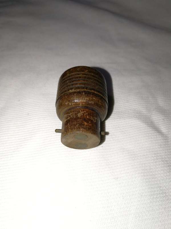 Antique 1900s Wooden plug that can be connected to a BC or B22d-2 lamp socket.