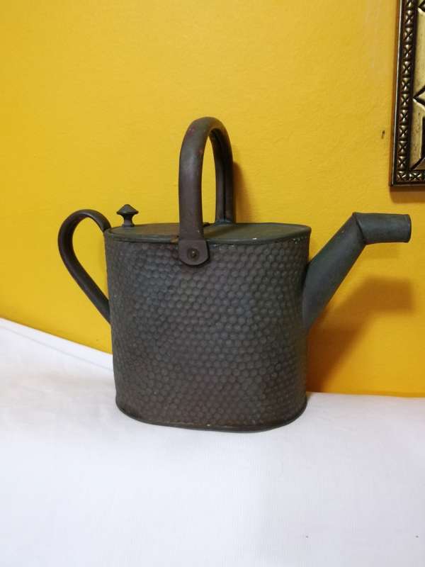 Unusual Antique Copper Victorian Watering Can with hinged lid