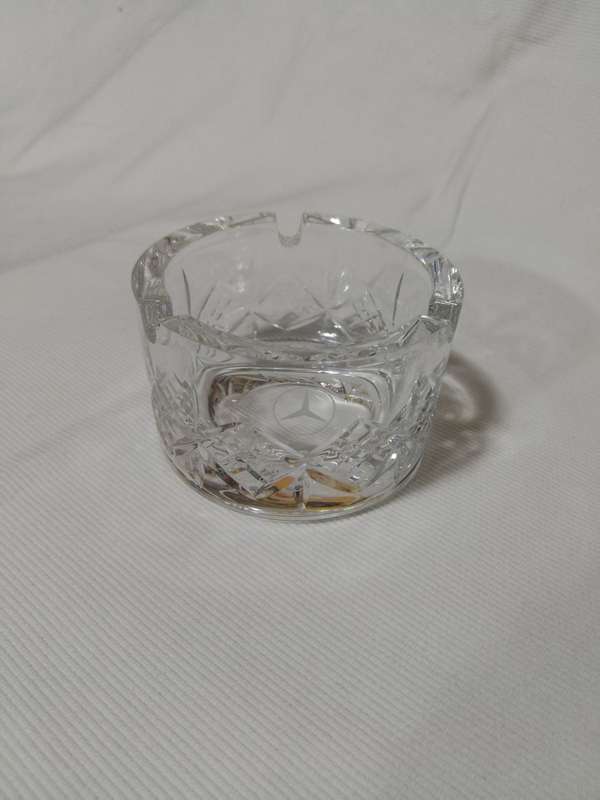 Cut Crystal Mercedes Benz Small Ashtray. Fits in Cup Holder
