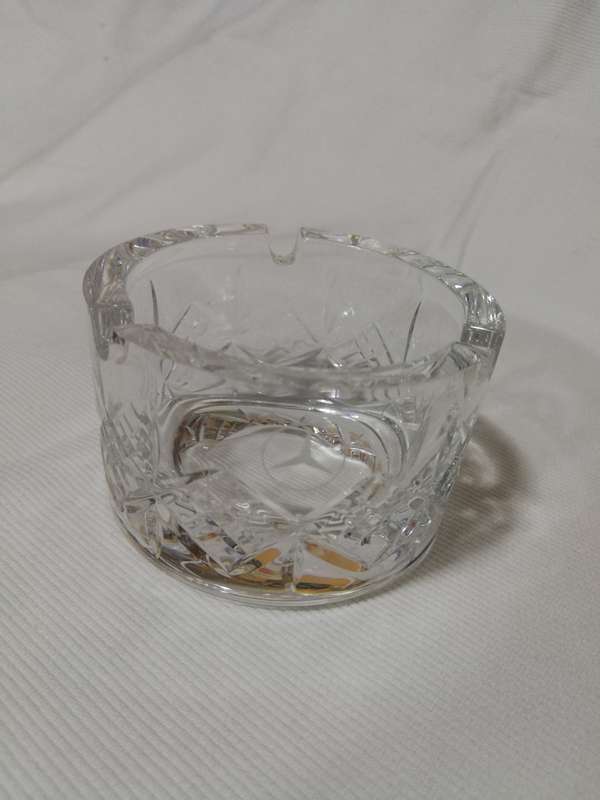 Cut Crystal Mercedes Benz Small Ashtray. Fits in Cup Holder