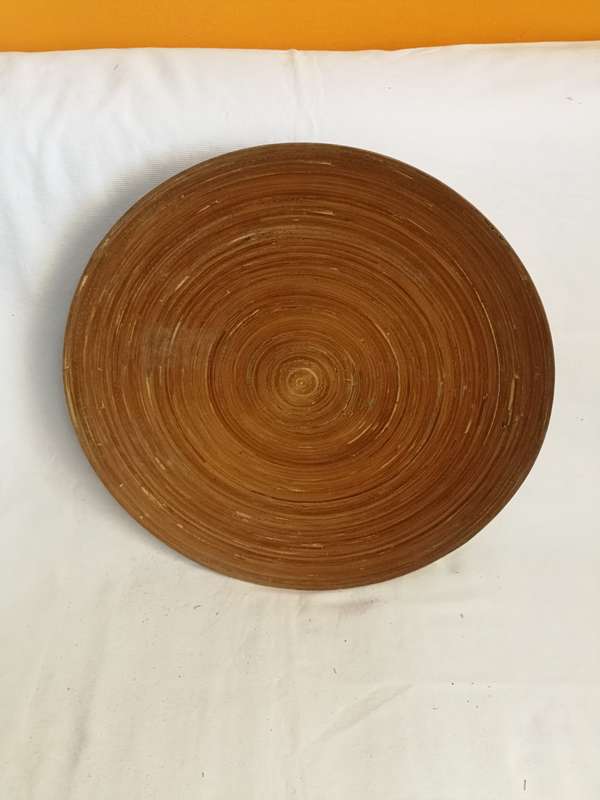 Round Bamboo Wood Platter Bowl Plate Center Tray Piece Brown- 455mm Diameter