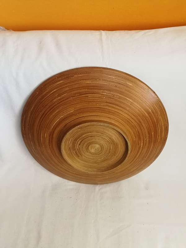 Round Bamboo Wood Platter Bowl Plate Center Tray Piece Brown- 455mm Diameter