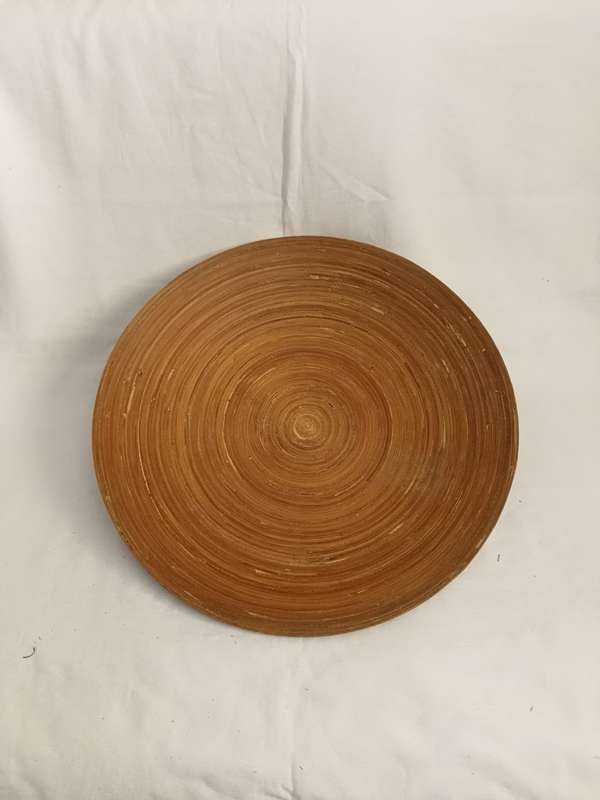 Round Bamboo Wood Platter Bowl Plate Center Tray Piece Brown- 455mm Diameter