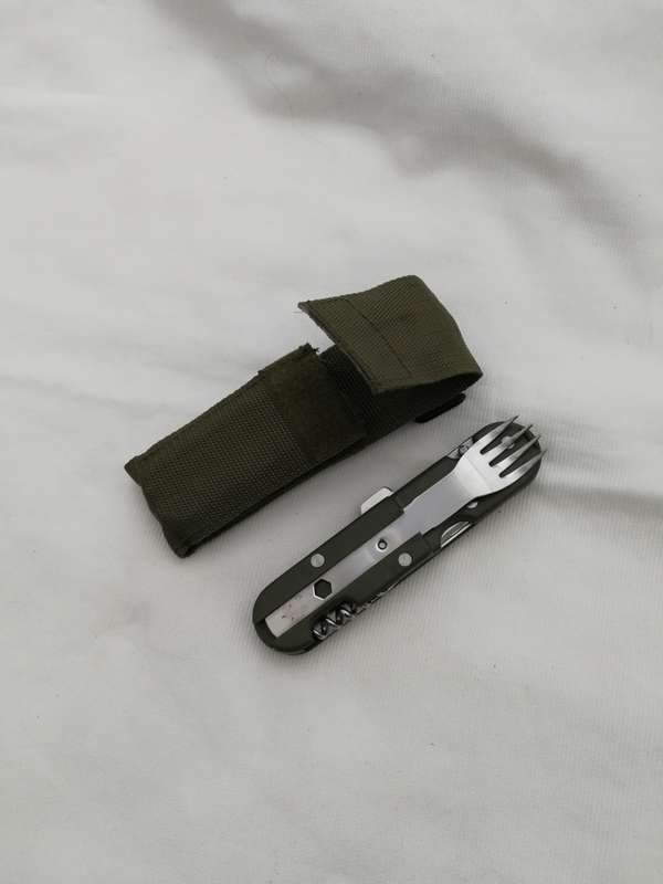 European Military 4-in-1 Knife Fork Spoon Screw Survival Camping Chow Set w Case