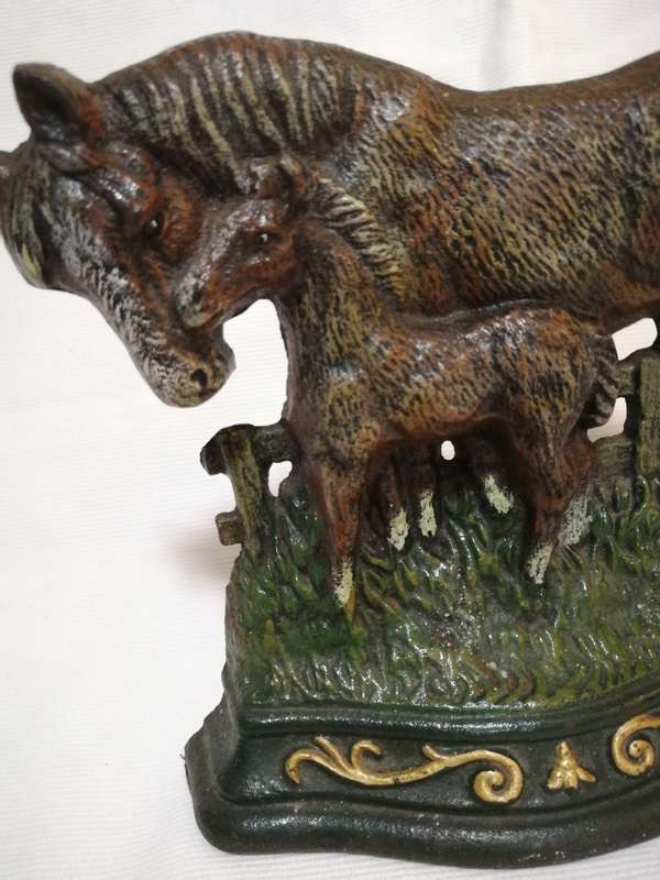 Heavy Cast Iron Horse Door Stop Wright Studios.  Vintage