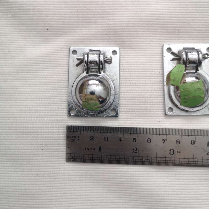 Door pull flush ring chrome 38x50mm- Unused- Vintage