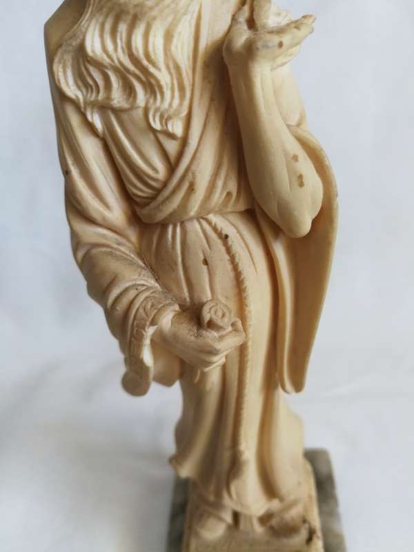 Vintage Italian Alabaster Asian Man Figurine Statue on a Marble Pedestal
