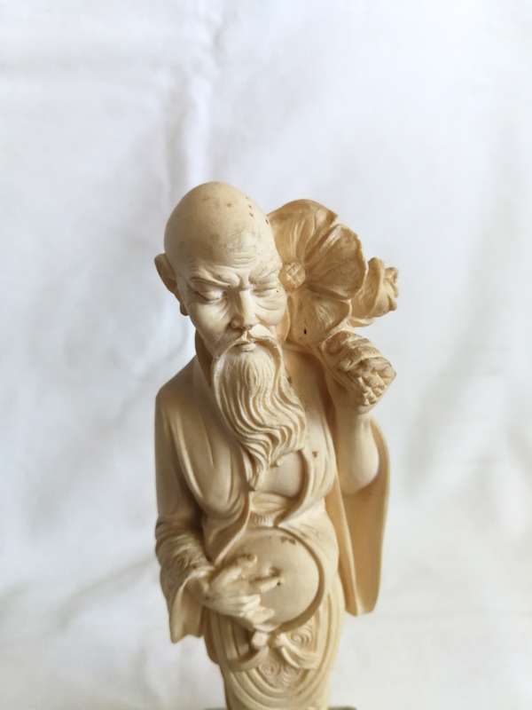 Vintage Italian Alabaster Asian Man Figurine Statue on a Marble Pedestal