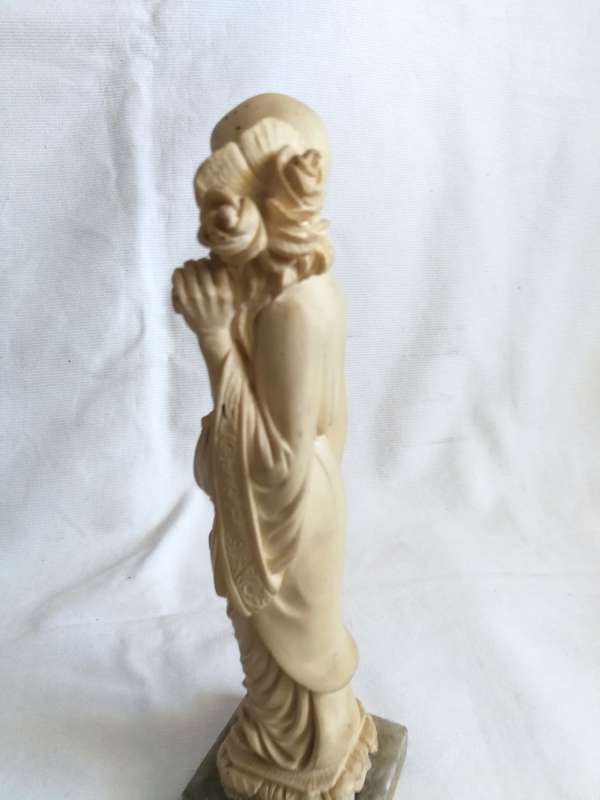 Vintage Italian Alabaster Asian Man Figurine Statue on a Marble Pedestal